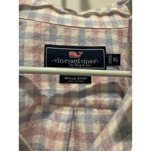 Vineyard Vines XL Whale Shirt Button Down Pink Blue Plaid Long Sleeve Cotton - Picture 3 of 4